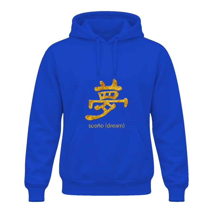 Hoodie — Kanji doré · Dragon — الأمام — أزرق